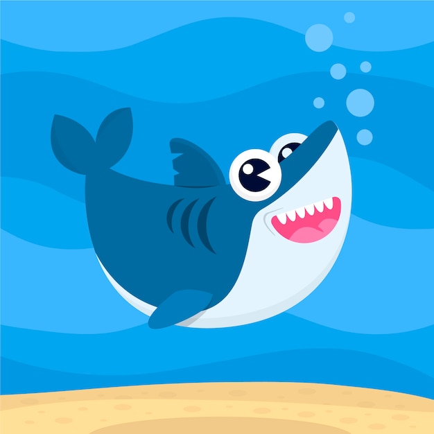 Vector cute baby shark flat style