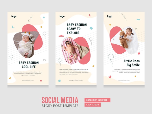 Cute baby shop social media banner layout template stories post for Instagram story design marketing