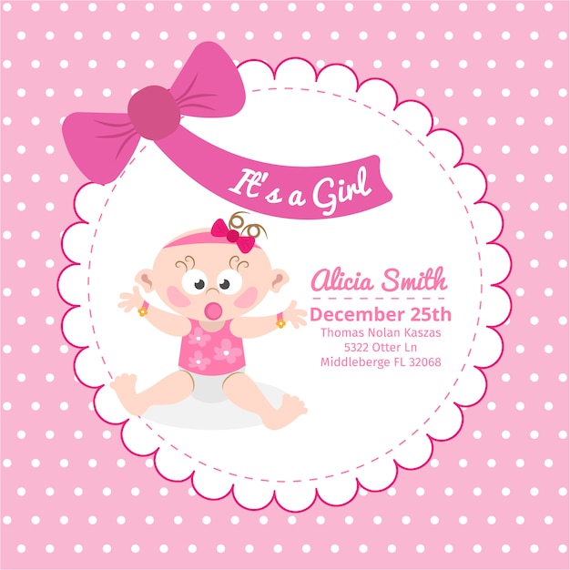 Вектор Симпатичная карточка для душа для ребенка в розовом цвете