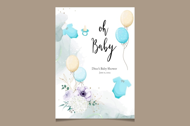 Cute baby shower card with beautiful floral and gold leaves