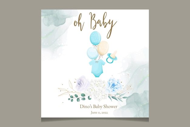 Vector cute baby shower card with beautiful floral and gold leaves