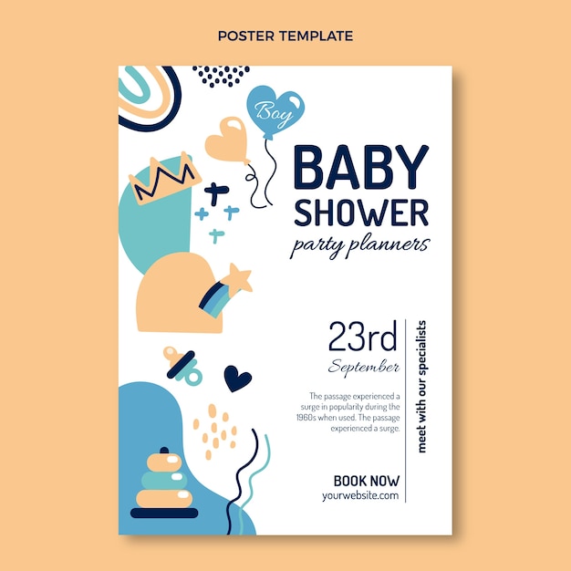 Vector cute baby shower design poster template