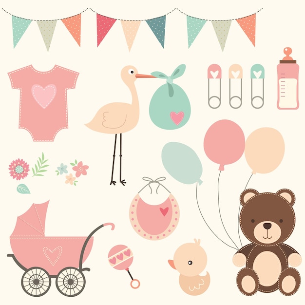 Cute baby shower elements set