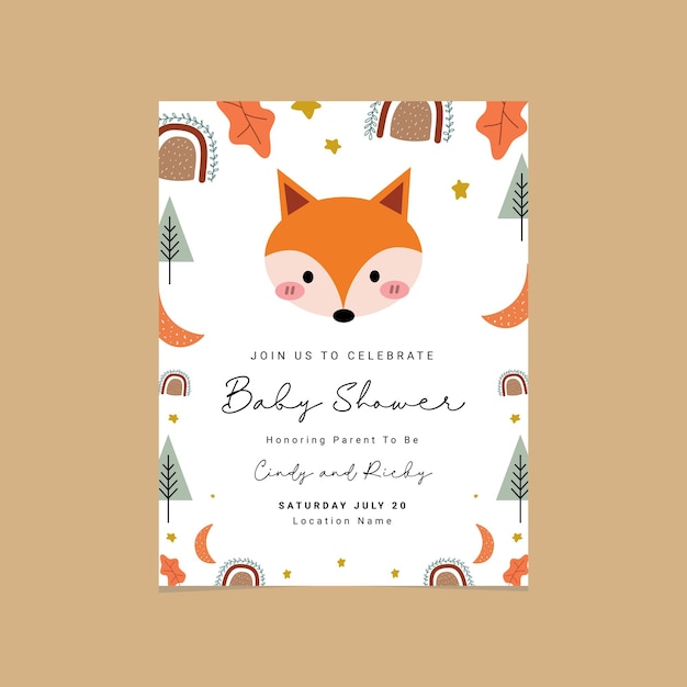 Vector cute baby shower invitation animal scandinavian theme