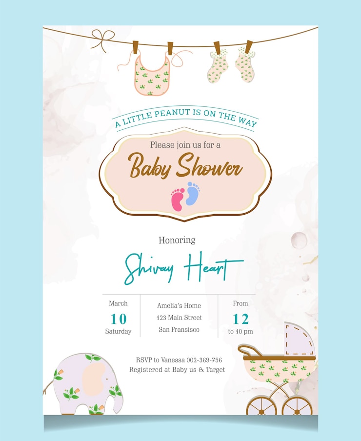 Vector cute baby shower invitation card for baby and kids new born celebration