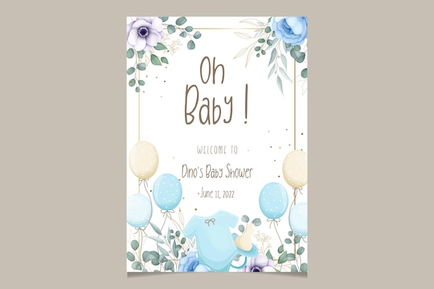 Cute baby shower invitation card with beautiful floral