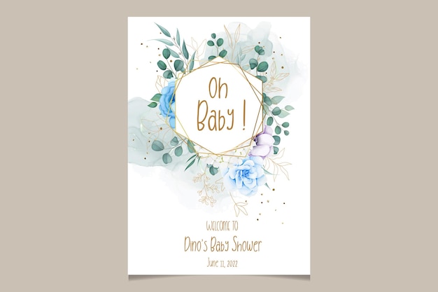 Vector cute baby shower invitation card with beautiful floral