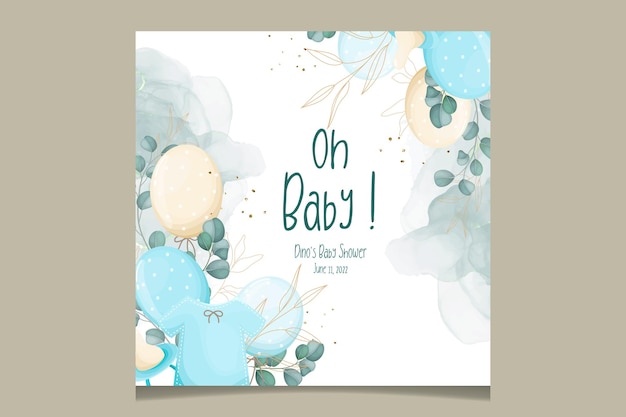 Vector cute baby shower invitation card with beautiful floral