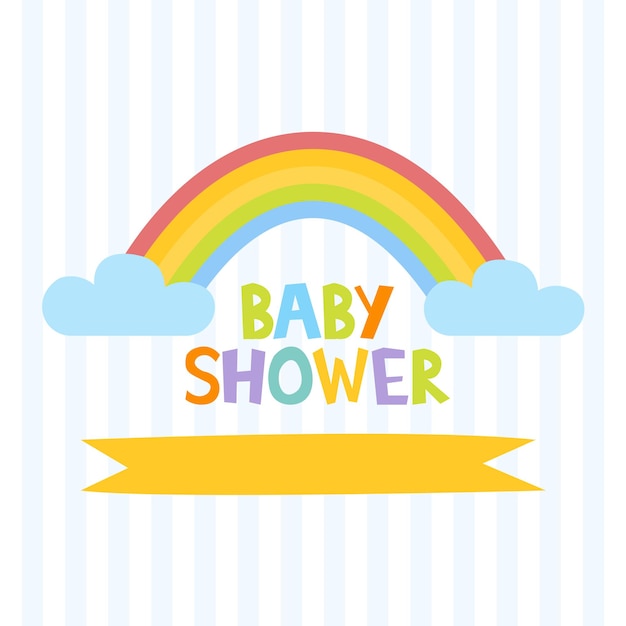 Modello sveglio dell'invito dell'acquazzone di bambino con lettere e arcobaleno. illustrazione vettoriale.