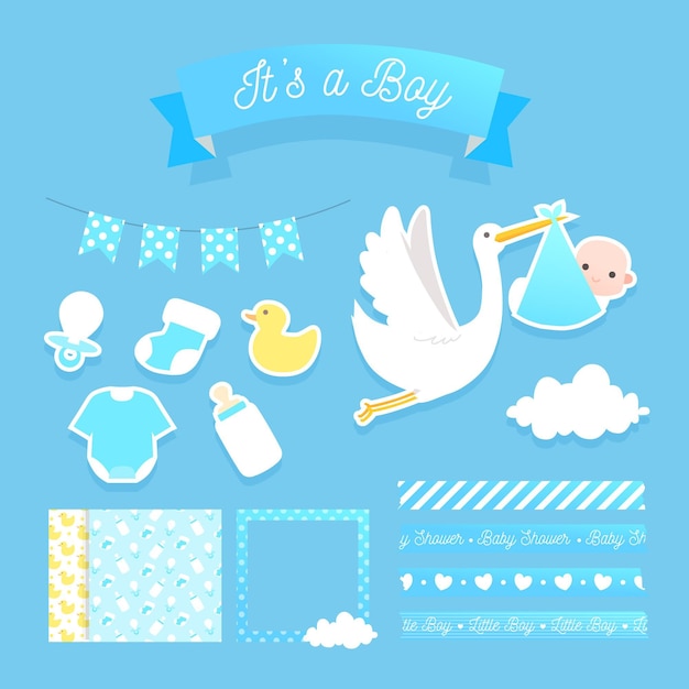 Cute baby shower scrapbook elements set