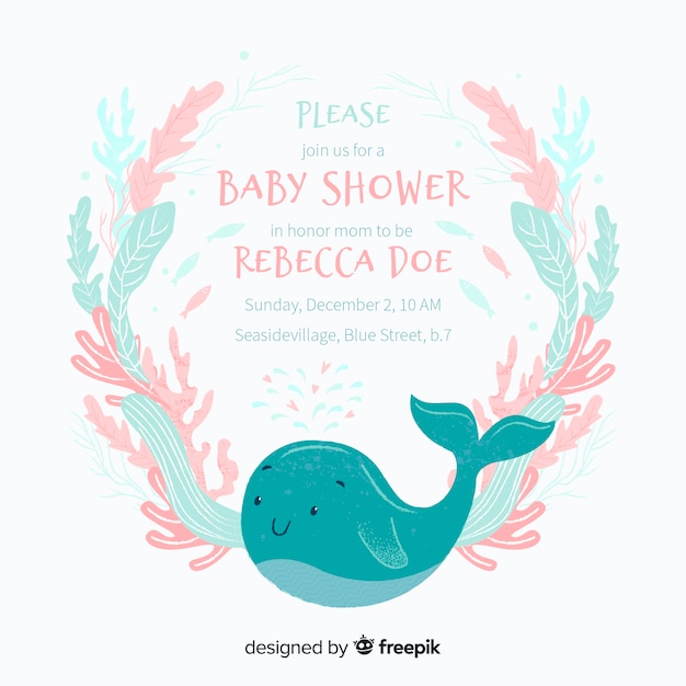 Vector cute baby shower template with whale