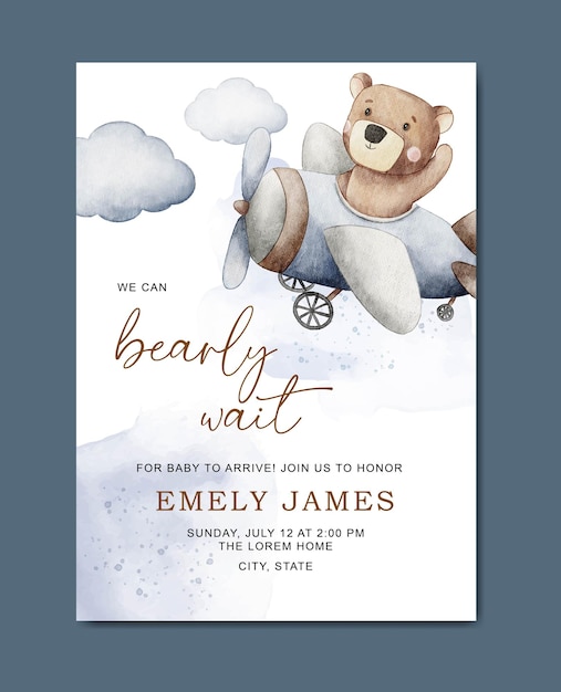 Cute baby shower watercolor invitation card