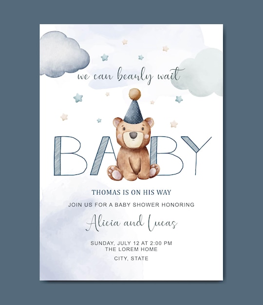 cute baby shower watercolor invitation card