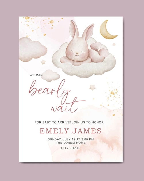 cute baby shower watercolor invitation card