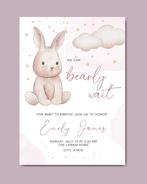 Cute baby shower watercolor invitation card