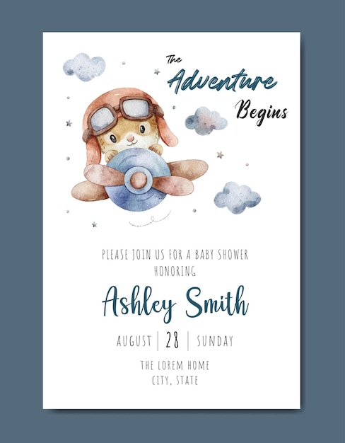 Vector cute baby shower watercolor invitation card