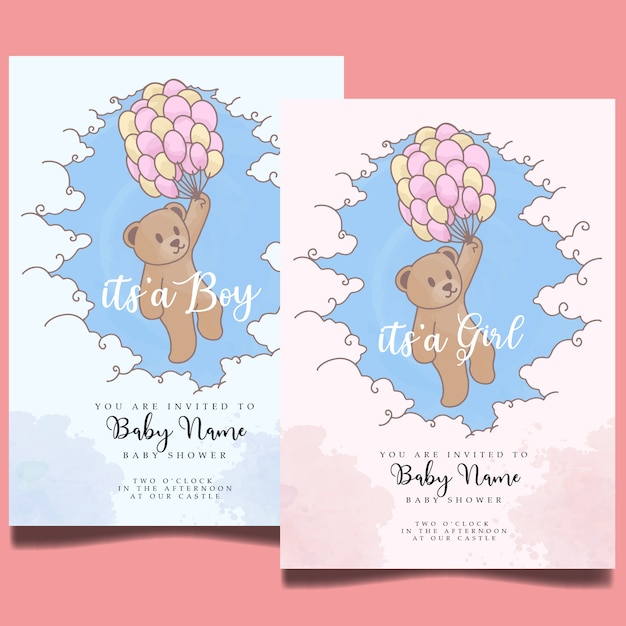 Cute baby shower watercolor invitation editable template