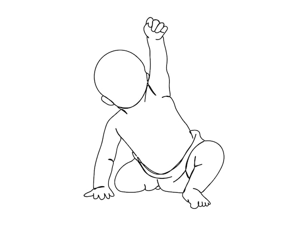 Cute Baby single-line art drawing continues line vector illustration