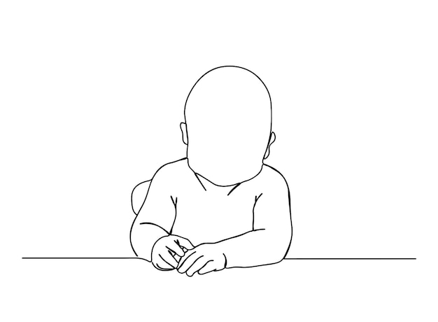 Cute baby single-line art drawing continues line vector illustration