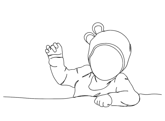 Cute Baby single-line art drawing continues line vector illustration