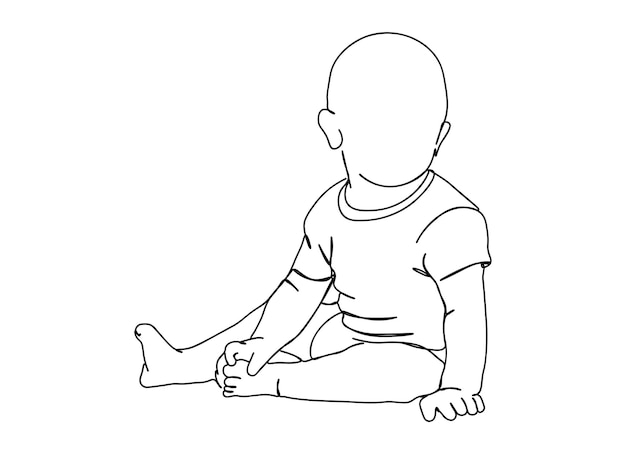 Cute Baby single-line art drawing continues line vector illustration