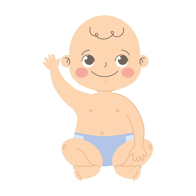 Vector cute baby sitting with blue diaper