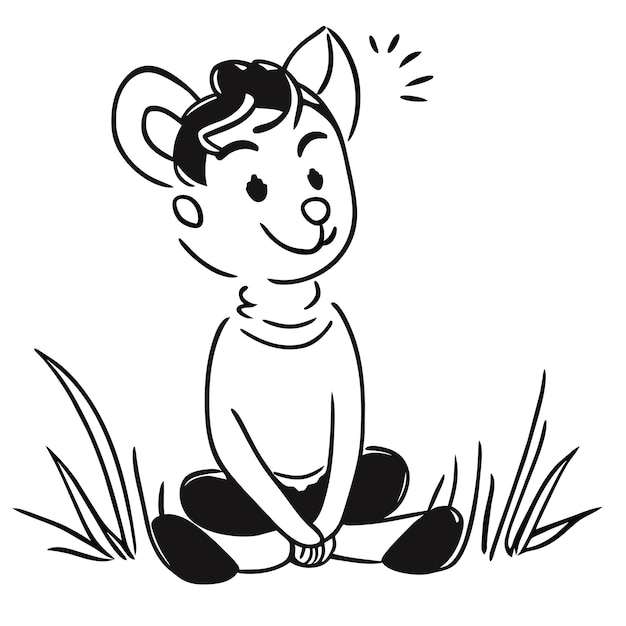 Dolce bambino puzzola seduto nell'erba disegnato a mano cartone animato adesivo icona concetto illustrazione isolata