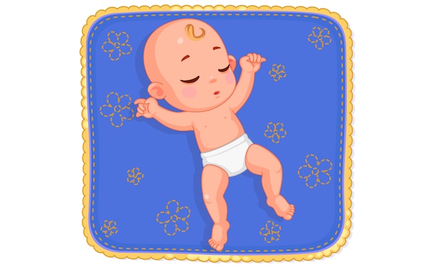 Vector of cute baby sleeping on baby mat