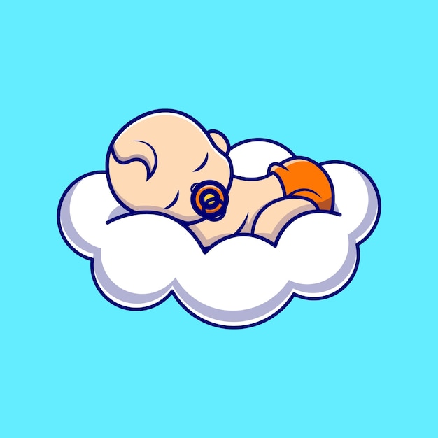 Cute baby sleeping on cloud pillow cartoon icon