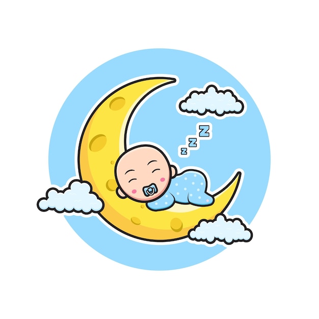 Bambino sveglio che dorme sull'illustrazione dell'icona del fumetto della luna