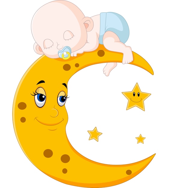 Cute baby sleeping on the moon