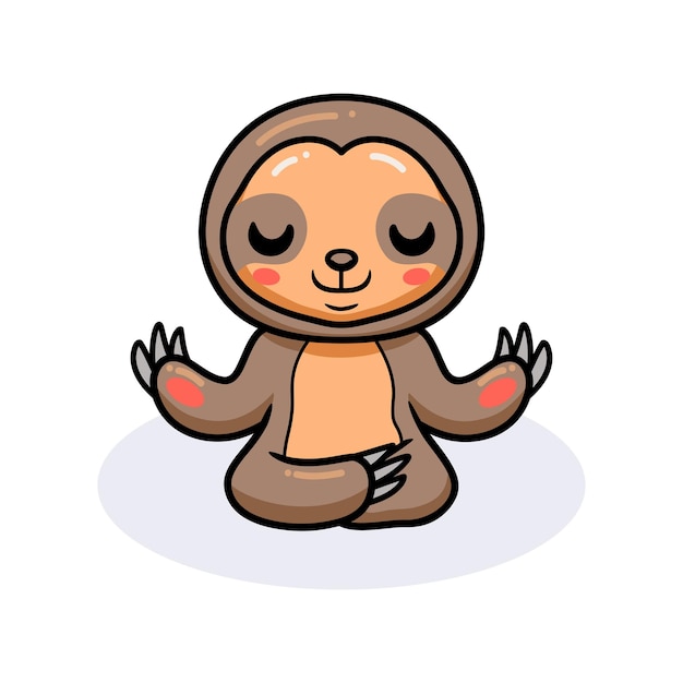 Cute baby sloth cartoon meditating in lotus position