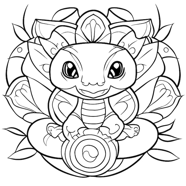 cute baby snake mandala style vector illustration line art