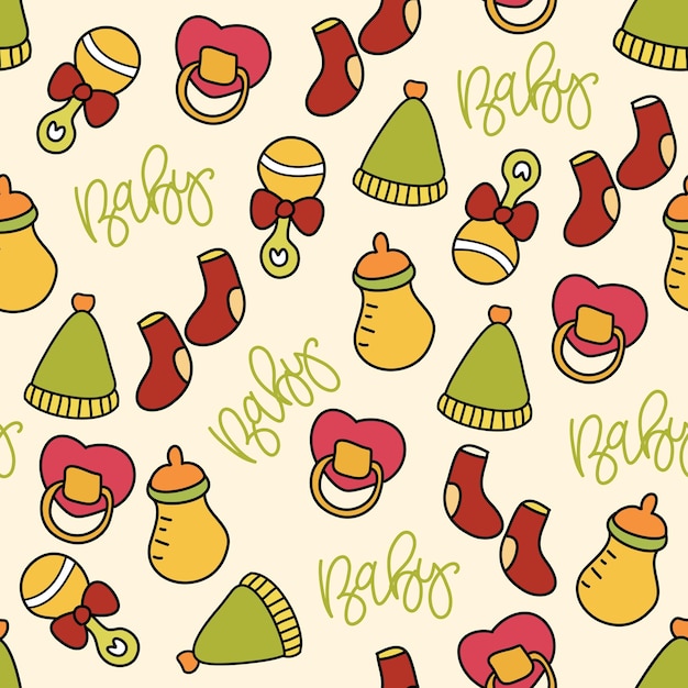 cute baby stuff element handrawn seamless pattern