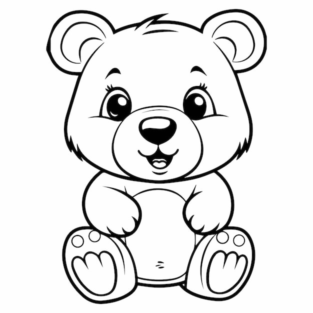 Vettore cute baby ted bear per libro da colorare o pagina da colorare per clipart vettoriali per bambini
