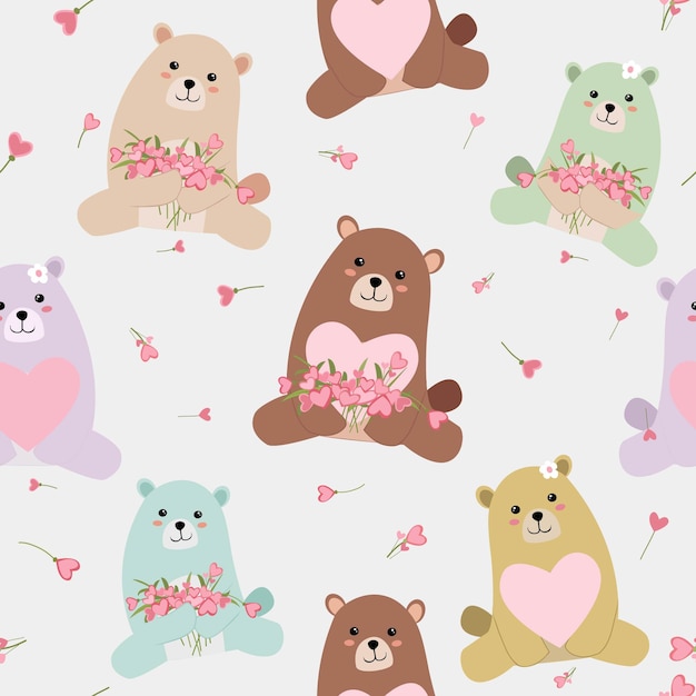 Cute baby teddy bear seamless pattern.