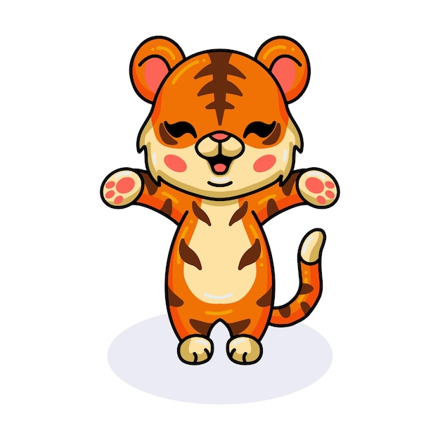 Cute baby tiger cartoon raising hands