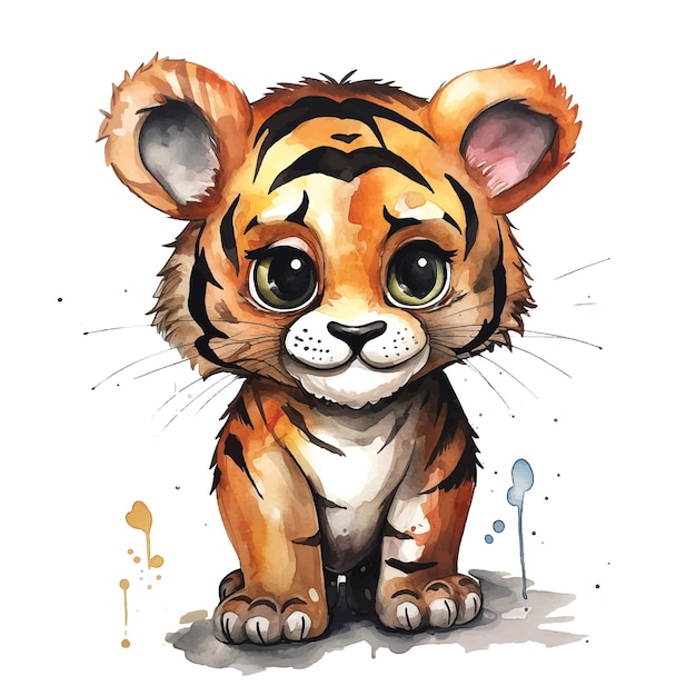 Cute baby tiger watercolor paint