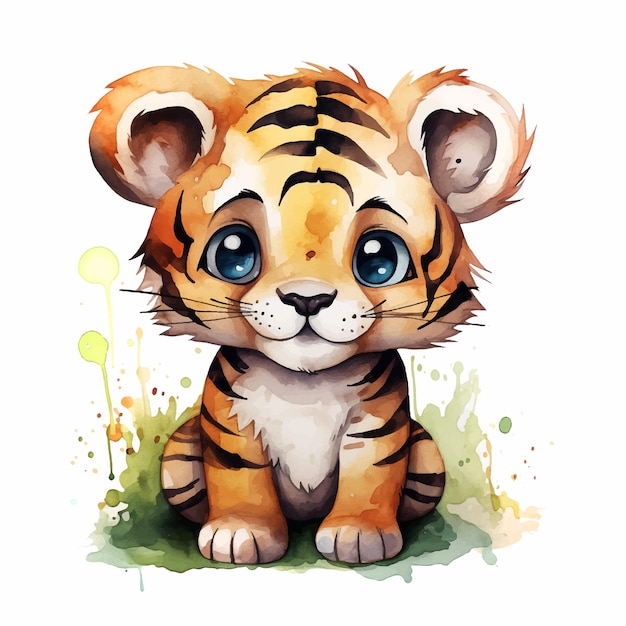 Cute baby tiger watercolor paint