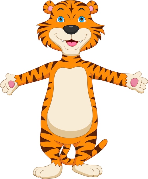 cute baby tiger waving cartoon