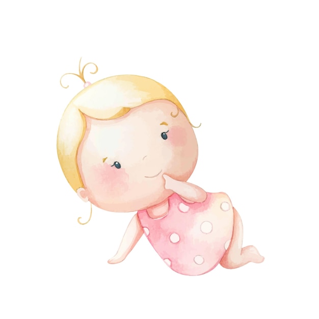 Vector cute baby in a tshirt watercolor illustration