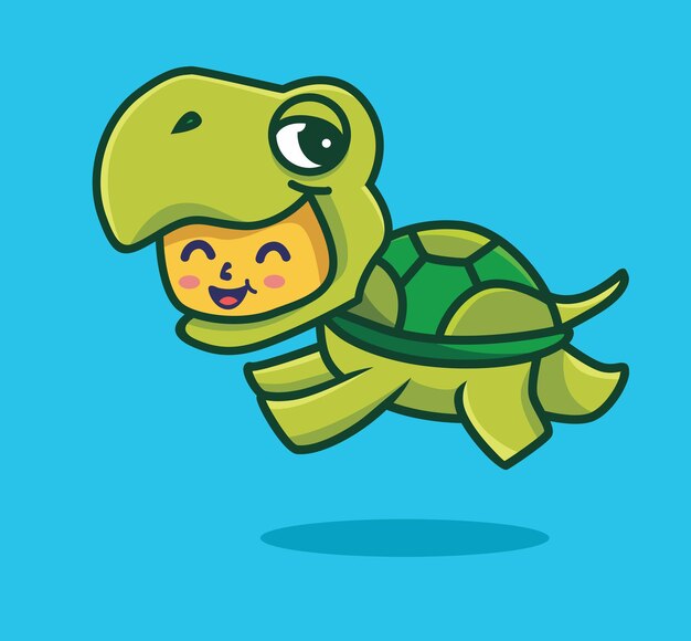 Vector cute baby turtle costume jumping cartoon animal nature concept isolated illustration flat style