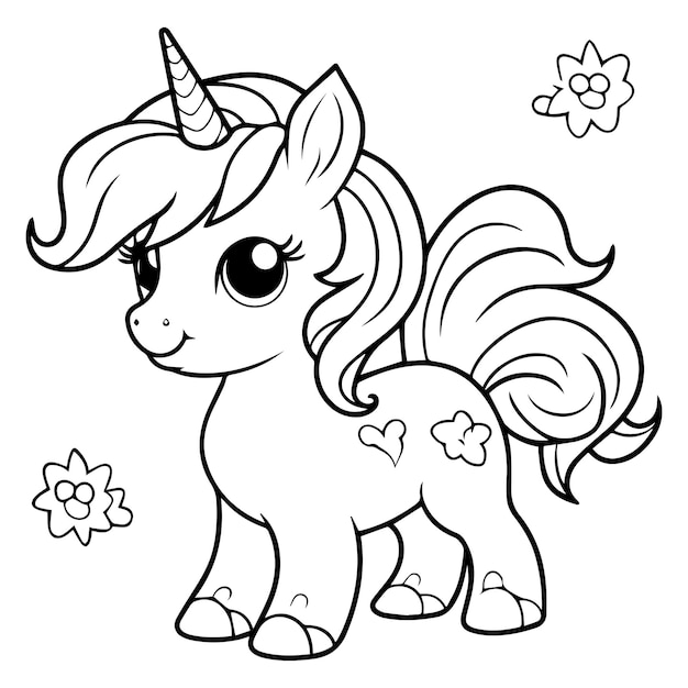 Vector cute baby unicorn coloring pages