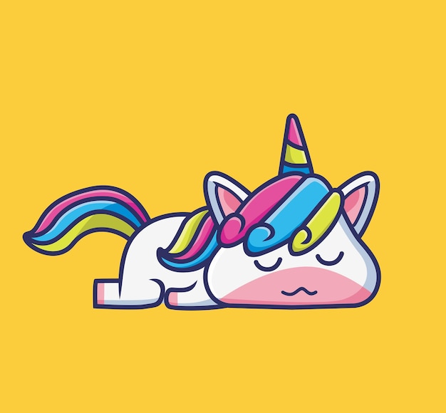 Vector cute baby unicorn girl sleeping nap cartoon animal nature concept isolated illustration flat style