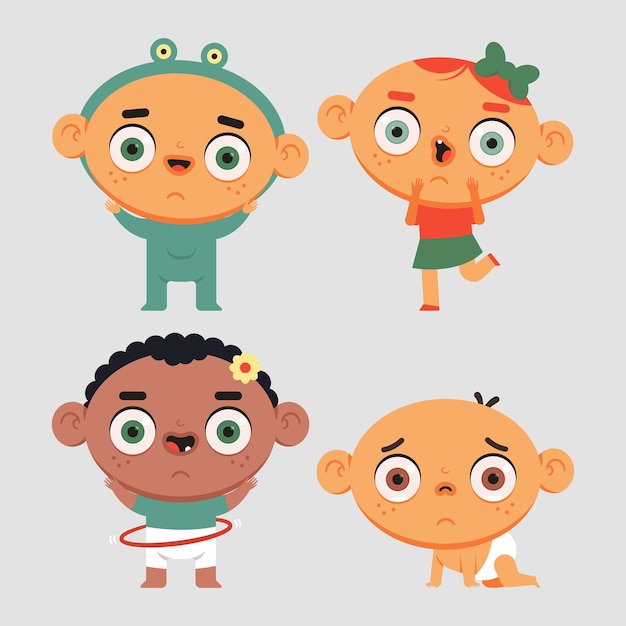 Set di personaggi dei cartoni animati di vettore del bambino carino isolato su uno sfondo bianco