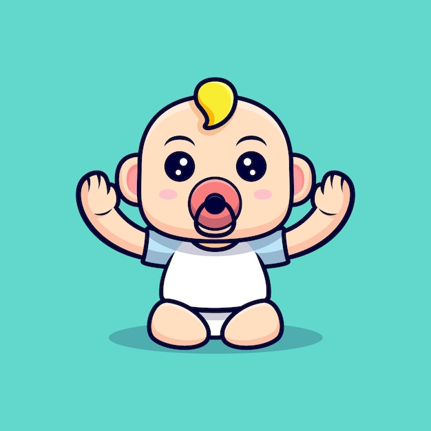 Vector cute baby want to be carried. icon character illustration