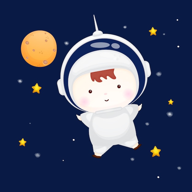 Cute baby wearing astronaut helmet. animal cartoon