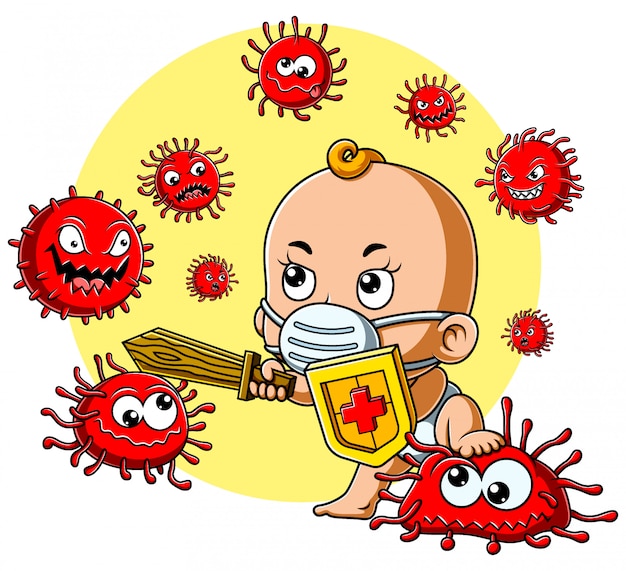 A cute baby wearing mask fight coronavirus