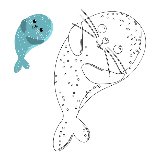 Vector cute baby whale children's coloring page design for coloring book illustration print vector