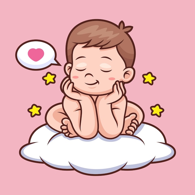 Cute Baby with Cloud Cartoon